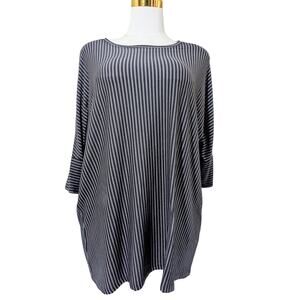 Comfy USA Gray Striped Oversized Modal Blend Tunic Top Size Small Made in USA